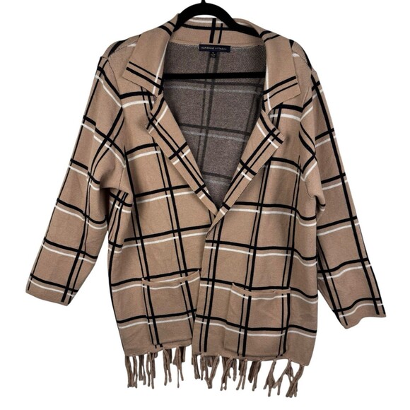 Adrienne Vittadini Women’s 1X‎ Open Cardigan Black Tan Pockets Fringe - Picture 2 of 10